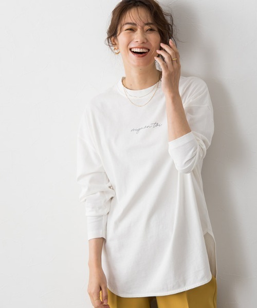 Pierrot（ピエロ）の「コットンロングスリーブロゴTシャツ（Tシャツ/カットソー・レディース・オフホワイト/ブラック/ラベンダー/モカ/ネイビー/グレイッシュベージュ・M/L）」の18枚目の写真