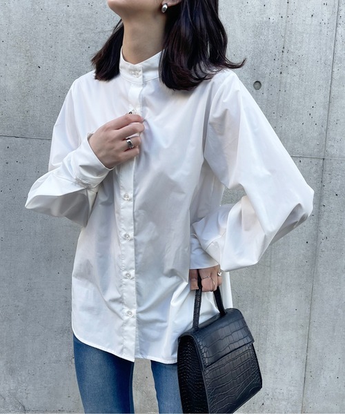 SETUP7（セットアップセブン）の「バルーンスリーブが一枚で決まる。【SETUP7】ボリューム袖スタンドカラーシャツ KNF（シャツ/ブラウス・レディース・ホワイト/ブラック/ベージュ/ブルー/ブルー系2/ホワイト系2/ブラック系2/グリーン/ベージュ系2・4/3）」の2枚目の写真