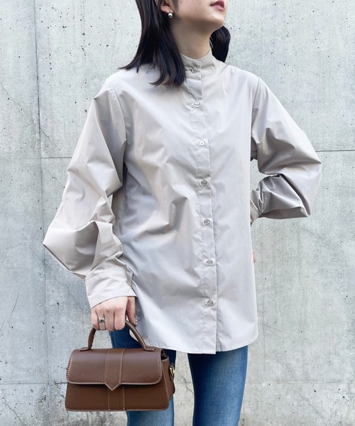 SETUP7（セットアップセブン）の「バルーンスリーブが一枚で決まる。【SETUP7】ボリューム袖スタンドカラーシャツ KNF（シャツ/ブラウス・レディース・ホワイト/ブラック/ベージュ/ブルー/ブルー系2/ホワイト系2/ブラック系2/グリーン/ベージュ系2・4/3）」の6枚目の写真