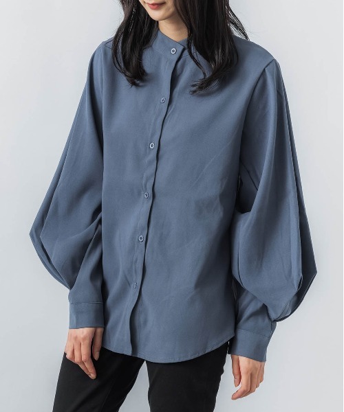 SETUP7（セットアップセブン）の「バルーンスリーブが一枚で決まる。【SETUP7】ボリューム袖スタンドカラーシャツ KNF（シャツ/ブラウス・レディース・ホワイト/ブラック/ベージュ/ブルー/ブルー系2/ホワイト系2/ブラック系2/グリーン/ベージュ系2・4/3）」の19枚目の写真