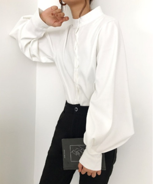 SETUP7（セットアップセブン）の「バルーンスリーブが一枚で決まる。【SETUP7】ボリューム袖スタンドカラーシャツ KNF（シャツ/ブラウス・レディース・ホワイト/ブラック/ベージュ/ブルー/ブルー系2/ホワイト系2/ブラック系2/グリーン/ベージュ系2・4/3）」の21枚目の写真