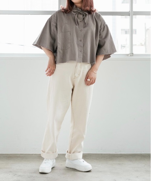 セール】切りっぱなしフリルネックリボンシャツ（シャツ