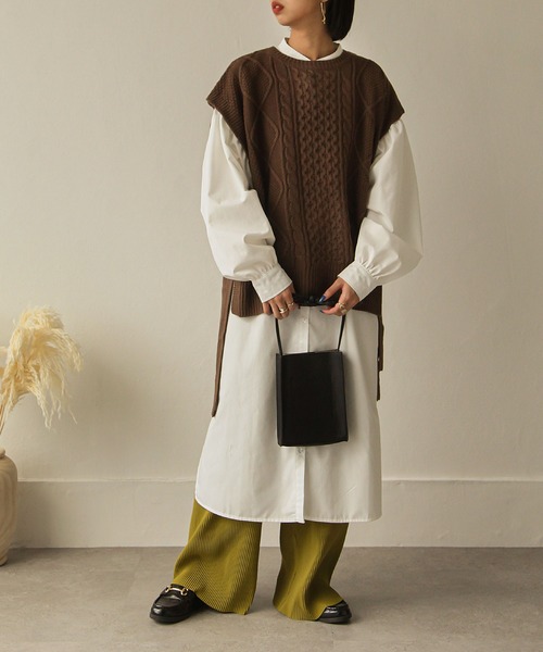 Chillfar（チルファー）の「5Gアクリルバルキーサイドリボンケーブルベスト（ベスト・レディース・ブラック/ブラウン/アイボリー/グレイッシュベージュ・FREE）」の18枚目の写真