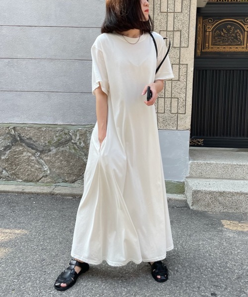 Didot.showroom（ディドット ショールーム）の「AラインハーフTマキシ丈ロングワンピース（ワンピース・レディース・ベージュ/アイボリー/ブルー・FREE）」の8枚目の写真