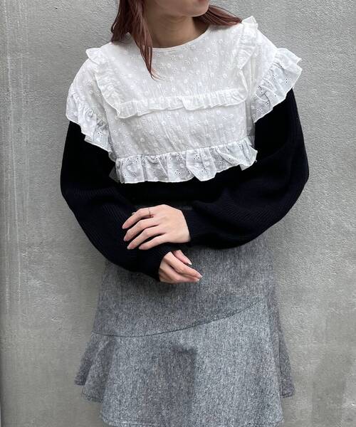 MAJESTIC LEGON(マジェスティックレゴン)の「フリルレースドッキングニット(ニット/セーター・レディース・ブラック/アイボリー/ブラック系その他・SMALL/MEDIUM)」の14枚目の写真