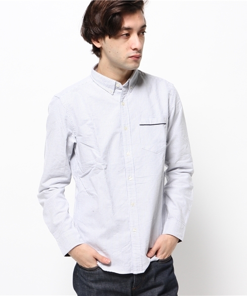 OUTLET（アウトレット）の「【CIAOPANIC TYPY】起毛オックスボタンダウンシャツ（シャツ/ブラウス・メンズ・ネイビー/ストライプ/ホワイト・MEDIUM）」の3枚目の写真