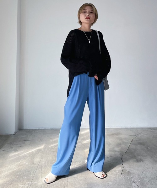 PAGEBOY（ページボーイ）の「WEB限定アイテム / タックカラーワイドパンツ（スラックス・レディース・ピンク/グリーン/ブラック/ブルー・X-SMALL/MEDIUM/LARGE/SMALL）」の19枚目の写真