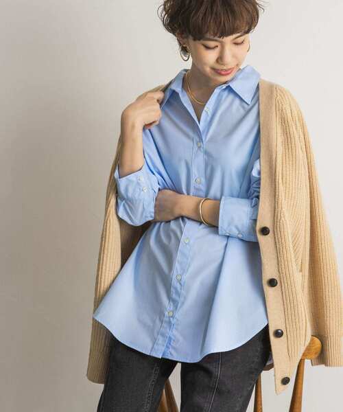 URBAN RESEARCH（アーバンリサーチ）の「ラウンドヘムオーバーシャツ（シャツ/ブラウス・レディース・ブルー系その他/オフホワイト/ストライプ・FREE）」の2枚目の写真