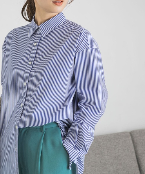 URBAN RESEARCH（アーバンリサーチ）の「ラウンドヘムオーバーシャツ（シャツ/ブラウス・レディース・ブルー系その他/オフホワイト/ストライプ・FREE）」の16枚目の写真