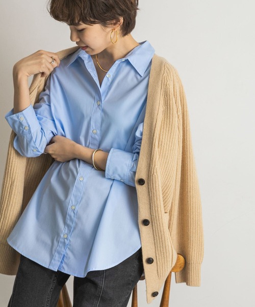 URBAN RESEARCH（アーバンリサーチ）の「ラウンドヘムオーバーシャツ（シャツ/ブラウス・レディース・ブルー系その他/オフホワイト/ストライプ・FREE）」の4枚目の写真
