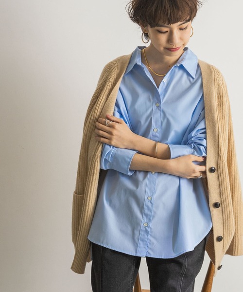 URBAN RESEARCH（アーバンリサーチ）の「ラウンドヘムオーバーシャツ（シャツ/ブラウス・レディース・ブルー系その他/オフホワイト/ストライプ・FREE）」の5枚目の写真