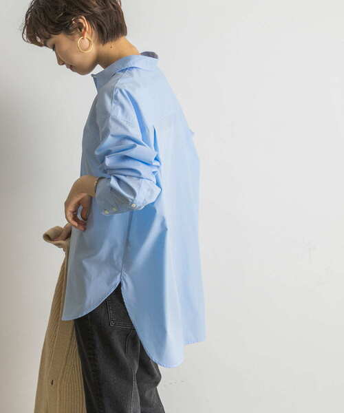 URBAN RESEARCH（アーバンリサーチ）の「ラウンドヘムオーバーシャツ（シャツ/ブラウス・レディース・ブルー系その他/オフホワイト/ストライプ・FREE）」の8枚目の写真