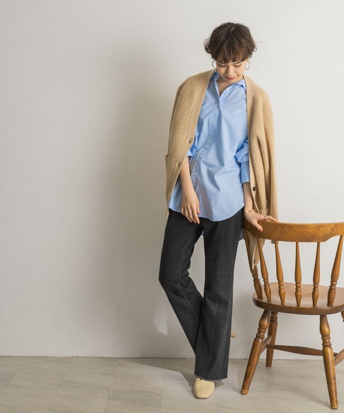 URBAN RESEARCH（アーバンリサーチ）の「ラウンドヘムオーバーシャツ（シャツ/ブラウス・レディース・ブルー系その他/オフホワイト/ストライプ・FREE）」の11枚目の写真