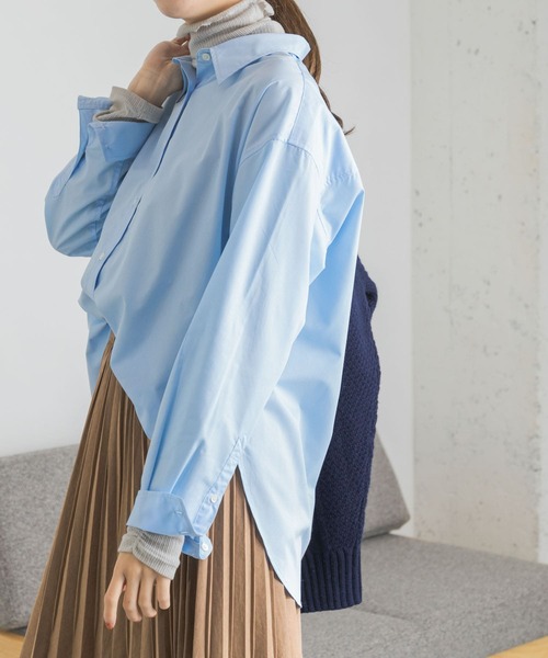 URBAN RESEARCH（アーバンリサーチ）の「ラウンドヘムオーバーシャツ（シャツ/ブラウス・レディース・ブルー系その他/オフホワイト/ストライプ・FREE）」の12枚目の写真