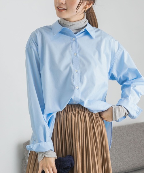 URBAN RESEARCH（アーバンリサーチ）の「ラウンドヘムオーバーシャツ（シャツ/ブラウス・レディース・ブルー系その他/オフホワイト/ストライプ・FREE）」の13枚目の写真