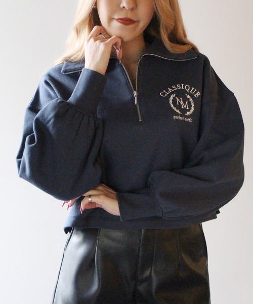 NOMAE（ノーマエ）の「【NOMAE】ハーフZIPカレッジロゴトレーナー（スウェット・レディース・ホワイト/ライトブルー/ライトグリーン/ダークブルー・FREE）」の19枚目の写真