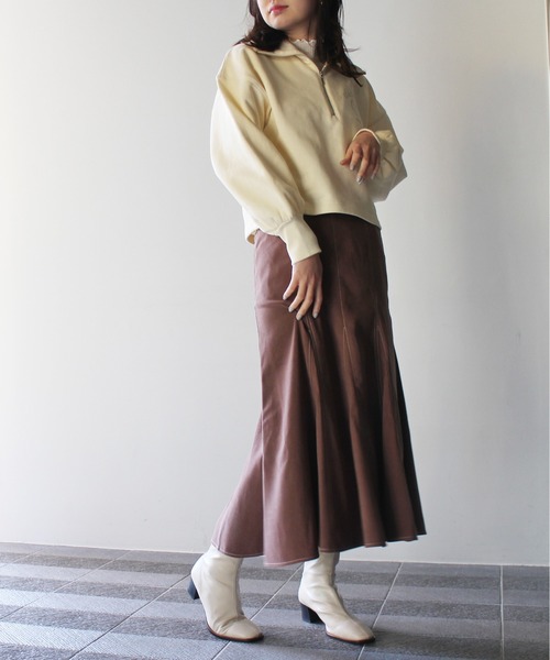 NOMAE（ノーマエ）の「【NOMAE】ハーフZIPカレッジロゴトレーナー（スウェット・レディース・ホワイト/ライトブルー/ライトグリーン/ダークブルー・FREE）」の6枚目の写真