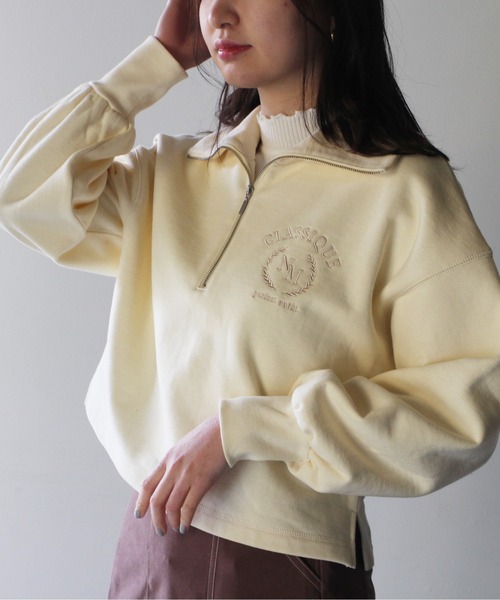 NOMAE（ノーマエ）の「【NOMAE】ハーフZIPカレッジロゴトレーナー（スウェット・レディース・ホワイト/ライトブルー/ライトグリーン/ダークブルー・FREE）」の7枚目の写真