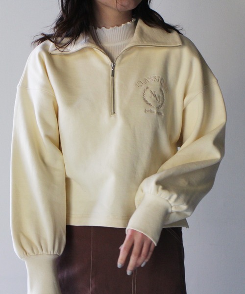 NOMAE（ノーマエ）の「【NOMAE】ハーフZIPカレッジロゴトレーナー（スウェット・レディース・ホワイト/ライトブルー/ライトグリーン/ダークブルー・FREE）」の9枚目の写真