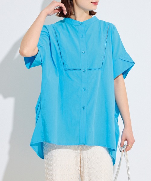 LAVEANGE（ラビアンジェ）の「[新色追加]ハシゴレースブザムブラウス（シャツ/ブラウス・レディース・ブラウン/オフホワイト/ブラック/ライトブルー・L/3L/4L/M/LL）」の4枚目の写真