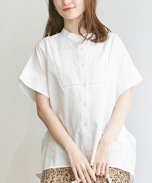 LAVEANGE（ラビアンジェ）の「[新色追加]ハシゴレースブザムブラウス（シャツ/ブラウス・レディース・ブラウン/オフホワイト/ブラック/ライトブルー・L/3L/4L/M/LL）」の6枚目の写真