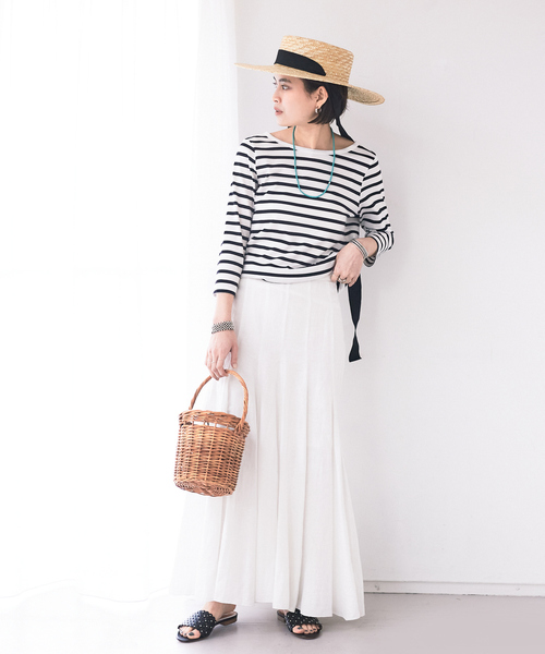 Rouge vif（ルージュヴィフ）の「バックVネック天竺ボーダープルオーバー（Tシャツ/カットソー・レディース・ライム/ネイビー/ブラック・フリー）」の7枚目の写真