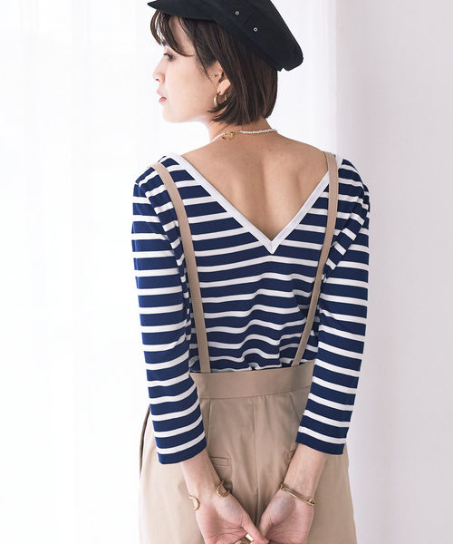 Rouge vif（ルージュヴィフ）の「バックVネック天竺ボーダープルオーバー（Tシャツ/カットソー・レディース・ライム/ネイビー/ブラック・フリー）」の18枚目の写真