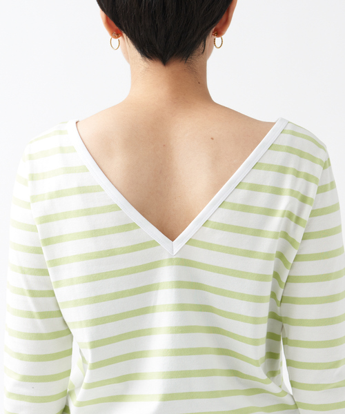 Rouge vif（ルージュヴィフ）の「バックVネック天竺ボーダープルオーバー（Tシャツ/カットソー・レディース・ライム/ネイビー/ブラック・フリー）」の5枚目の写真