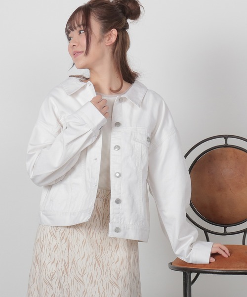 Honeys（ハニーズ）の「後レースアップＧジャン（デニムジャケット・レディース・ラベンダー/ブルー/ライトインディゴブルー/ホワイト/ベージュ・S/M/L）」の7枚目の写真