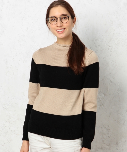 green label relaxing（グリーンレーベルリラクシング）の「GT C WIDE BOR ボトルネック プルオーバー ニット ◆（ニット/セーター・レディース・ブラック/ベージュ・フリー）」の2枚目の写真