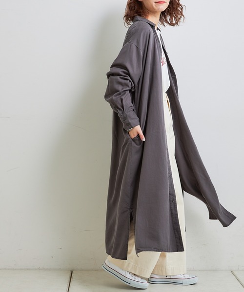 CIAOPANIC TYPY(チャオパニックティピー)の「テンセルロングシャツワンピース(シャツワンピース・レディース・チャコールグレー/ベージュ/カーキ/グレー系その他・ONE SIZE)」の9枚目の写真