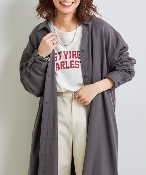 CIAOPANIC TYPY(チャオパニックティピー)の「テンセルロングシャツワンピース(シャツワンピース・レディース・チャコールグレー/ベージュ/カーキ/グレー系その他・ONE SIZE)」の10枚目の写真