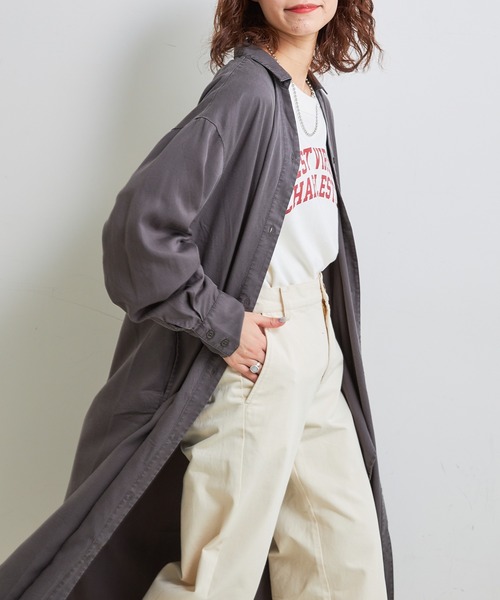 CIAOPANIC TYPY(チャオパニックティピー)の「テンセルロングシャツワンピース(シャツワンピース・レディース・チャコールグレー/ベージュ/カーキ/グレー系その他・ONE SIZE)」の13枚目の写真
