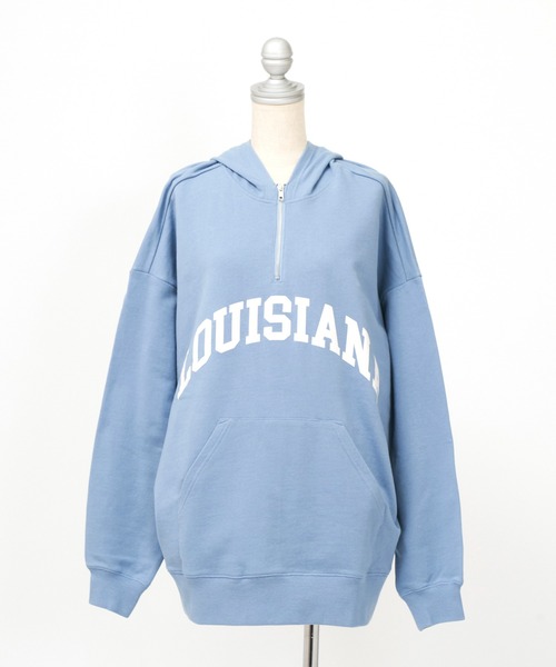 AS KNOW AS PINKY(アズノゥアズピンキー)の「ハーフジップ 楽しみロゴフーディ(パーカー・レディース・ブラック/オフホワイト/サックスブルー/杢グレー・FREE)」の6枚目の写真