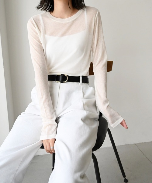 CANAL JEAN（キャナルジーン）の「El mar(エルマール) シアーロングTシャツ（Tシャツ/カットソー・レディース・ホワイト/ブラック/パープル/ピンク/グリーン・ONE SIZE）」の2枚目の写真