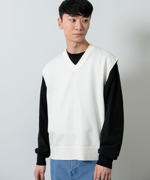 SENSE OF PLACE by URBAN RESEARCH（センスオブプレイスバイアーバンリサーチ）の「『sakasa×SOP』ストレッチVネックベスト（ベスト・メンズ・ベージュ/アイボリー/ブラック/ブルー/ブラック系その他・MEDIUM/LARGE）」の7枚目の写真