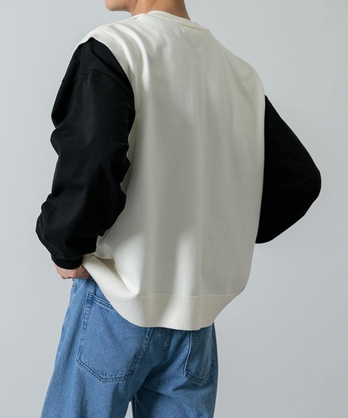 SENSE OF PLACE by URBAN RESEARCH（センスオブプレイスバイアーバンリサーチ）の「『sakasa×SOP』ストレッチVネックベスト（ベスト・メンズ・ベージュ/アイボリー/ブラック/ブルー/ブラック系その他・MEDIUM/LARGE）」の8枚目の写真