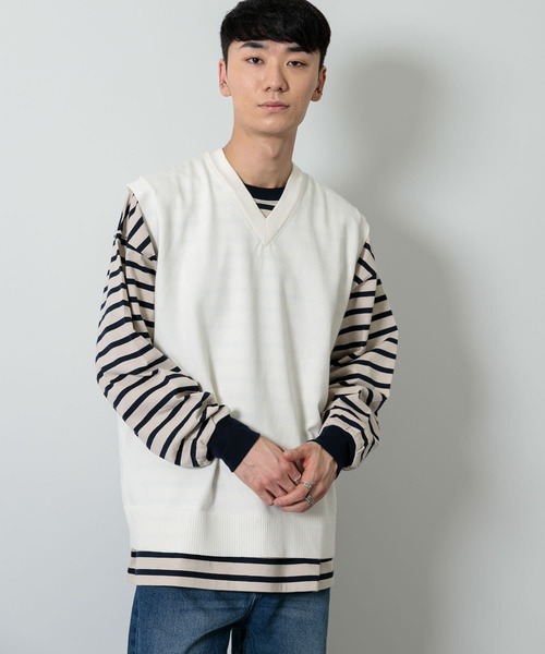 SENSE OF PLACE by URBAN RESEARCH（センスオブプレイスバイアーバンリサーチ）の「『sakasa×SOP』ストレッチVネックベスト（ベスト・メンズ・ベージュ/アイボリー/ブラック/ブルー/ブラック系その他・MEDIUM/LARGE）」の13枚目の写真