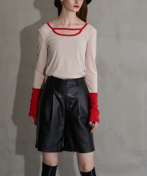 セール】Uネックバイカラートップス（Tシャツ/カットソー）｜Solace