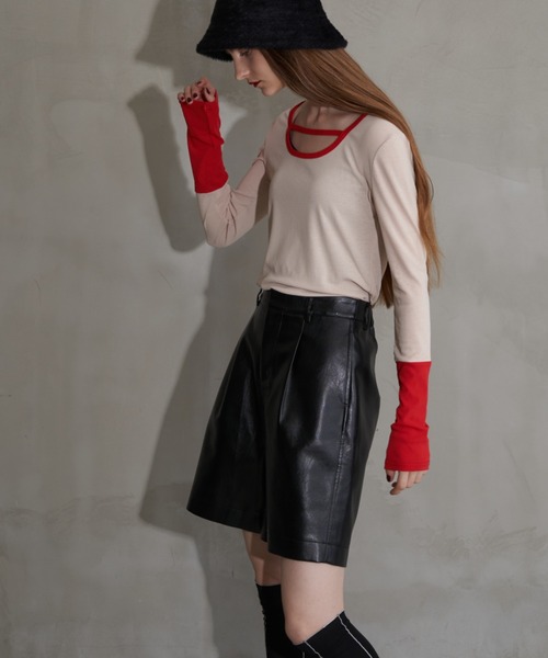 uni's room■2color ジッパーボートネックカットソー TP-AW24-03 ◇【2点セット】シアーボーダートップス×タンクトップ（トップス