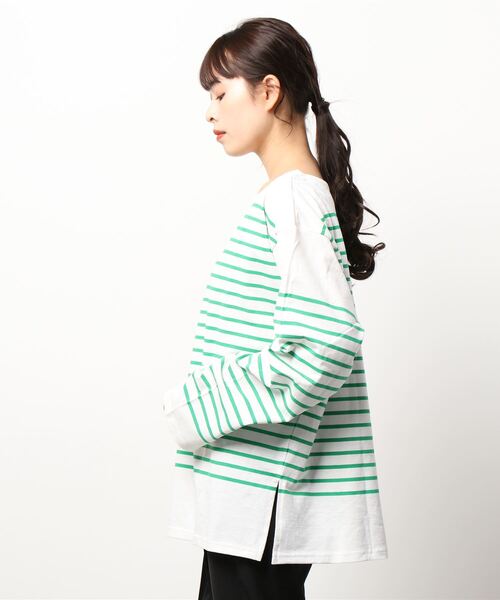 VENCEEXCHANGE（ヴァンスエクスチェンジ）の「パネルボーダーTシャツ（Tシャツ/カットソー・レディース・ブラック/ネイビー/ピンク/イエロー/グリーン・FREE）」の7枚目の写真