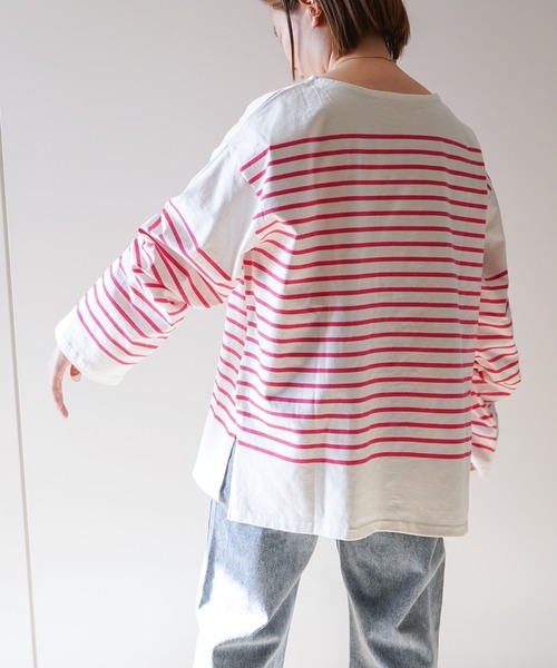 VENCEEXCHANGE（ヴァンスエクスチェンジ）の「パネルボーダーTシャツ（Tシャツ/カットソー・レディース・ブラック/ネイビー/ピンク/イエロー/グリーン・FREE）」の5枚目の写真