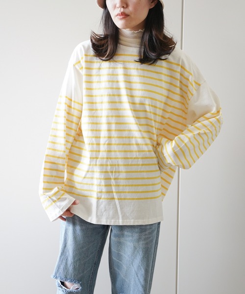 VENCEEXCHANGE（ヴァンスエクスチェンジ）の「パネルボーダーTシャツ（Tシャツ/カットソー・レディース・ブラック/ネイビー/ピンク/イエロー/グリーン・FREE）」の4枚目の写真