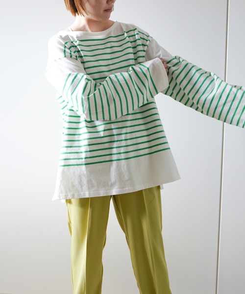 VENCEEXCHANGE（ヴァンスエクスチェンジ）の「パネルボーダーTシャツ（Tシャツ/カットソー・レディース・ブラック/ネイビー/ピンク/イエロー/グリーン・FREE）」の3枚目の写真