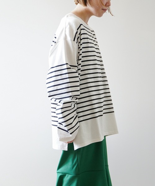 VENCEEXCHANGE（ヴァンスエクスチェンジ）の「パネルボーダーTシャツ（Tシャツ/カットソー・レディース・ブラック/ネイビー/ピンク/イエロー/グリーン・FREE）」の11枚目の写真