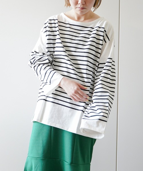 VENCEEXCHANGE（ヴァンスエクスチェンジ）の「パネルボーダーTシャツ（Tシャツ/カットソー・レディース・ブラック/ネイビー/ピンク/イエロー/グリーン・FREE）」の12枚目の写真