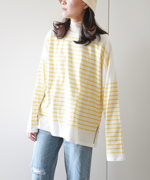 VENCEEXCHANGE（ヴァンスエクスチェンジ）の「パネルボーダーTシャツ（Tシャツ/カットソー・レディース・ブラック/ネイビー/ピンク/イエロー/グリーン・FREE）」の13枚目の写真