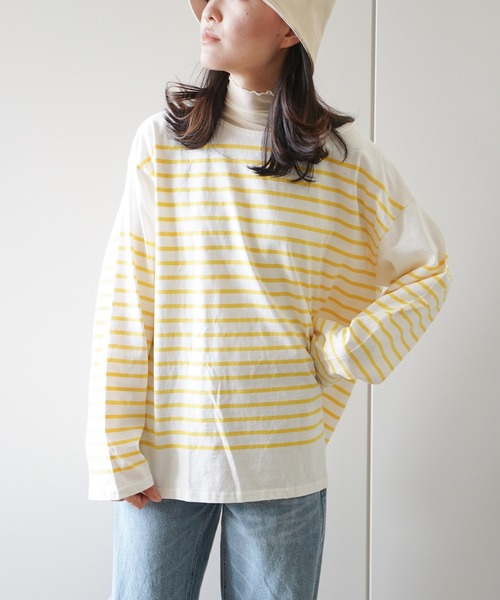 VENCEEXCHANGE（ヴァンスエクスチェンジ）の「パネルボーダーTシャツ（Tシャツ/カットソー・レディース・ブラック/ネイビー/ピンク/イエロー/グリーン・FREE）」の14枚目の写真