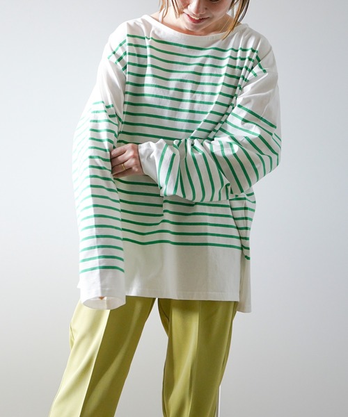 VENCEEXCHANGE（ヴァンスエクスチェンジ）の「パネルボーダーTシャツ（Tシャツ/カットソー・レディース・ブラック/ネイビー/ピンク/イエロー/グリーン・FREE）」の16枚目の写真