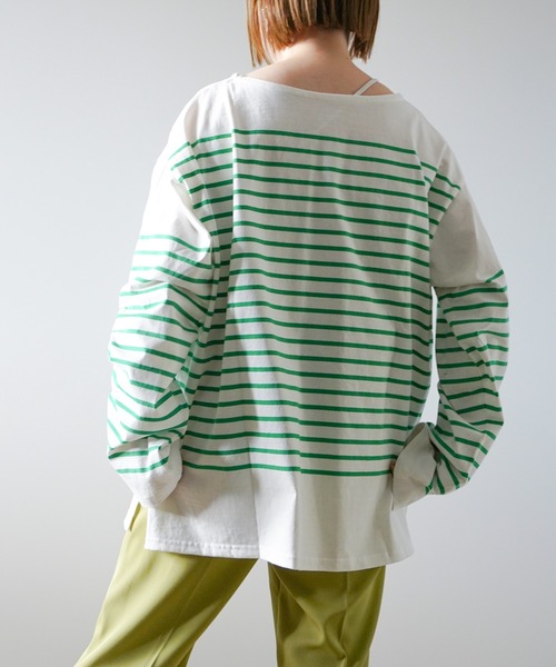 VENCEEXCHANGE（ヴァンスエクスチェンジ）の「パネルボーダーTシャツ（Tシャツ/カットソー・レディース・ブラック/ネイビー/ピンク/イエロー/グリーン・FREE）」の19枚目の写真